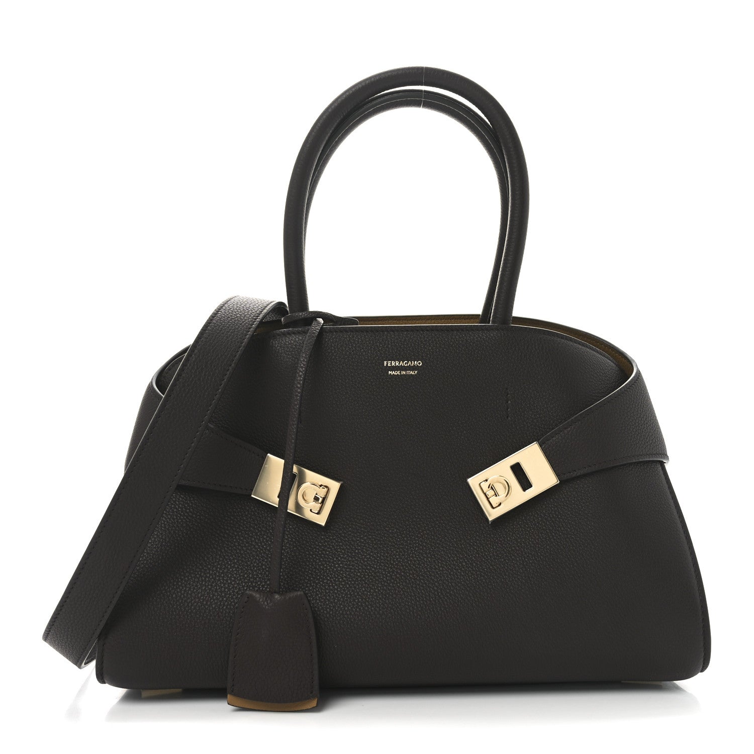 Salvatore Ferragamo Hammered Calfskin Small Hug Bag  Burnt Ocra 1 of 8