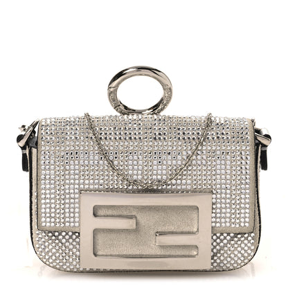 Fendi Crystal Vitello Laminato FF Nano Maxi Buckle Baguette Charm  Crystal Argento 1 of 11