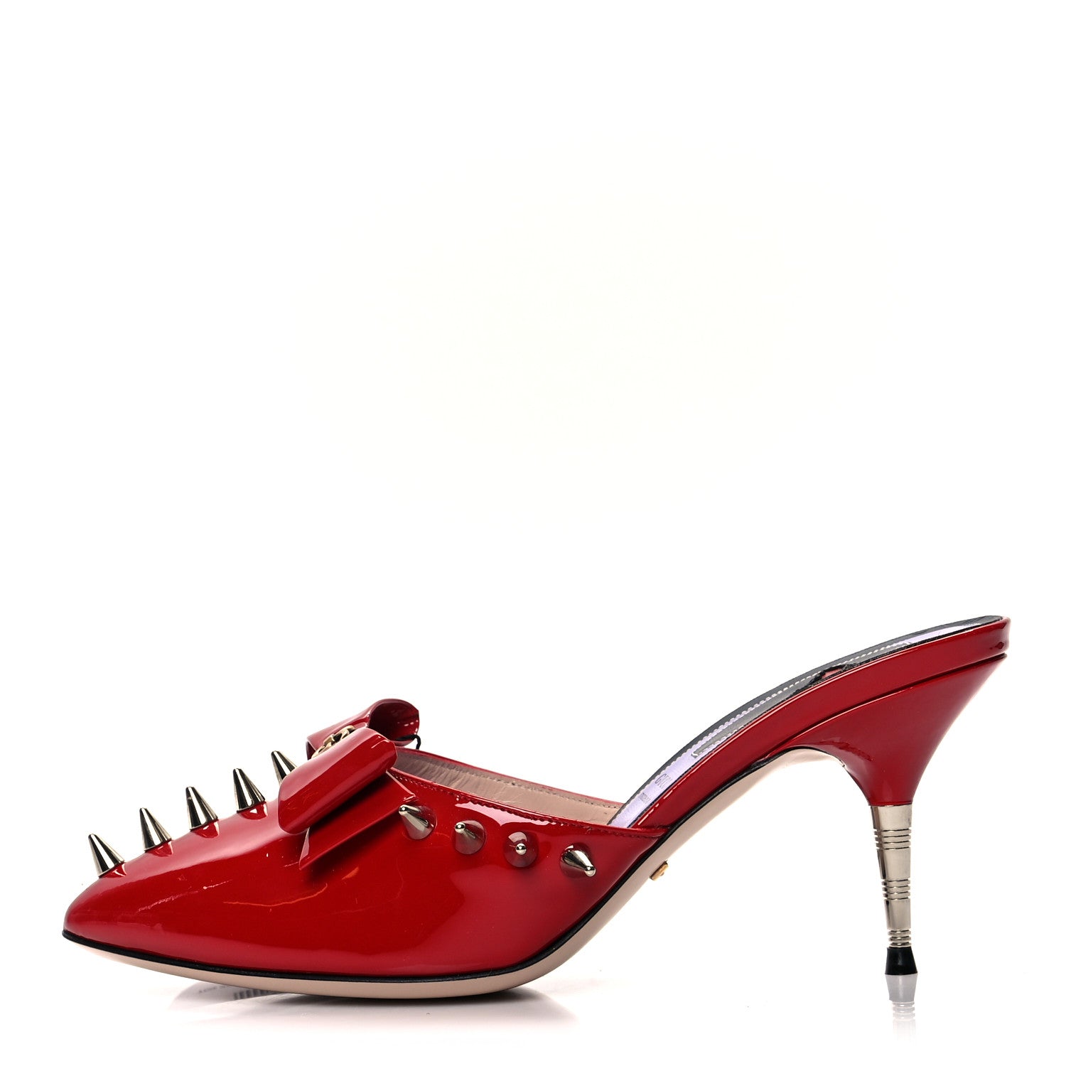 Gucci Patent GG Bow Sadie Spike Mid Heel Mules 37 Red 1 of 7