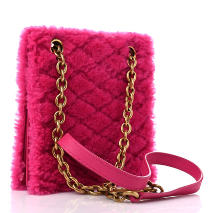 Saint Laurent Shearling Quilted Le Maillon Square Crossbody Bag Fuxia 3 of 10