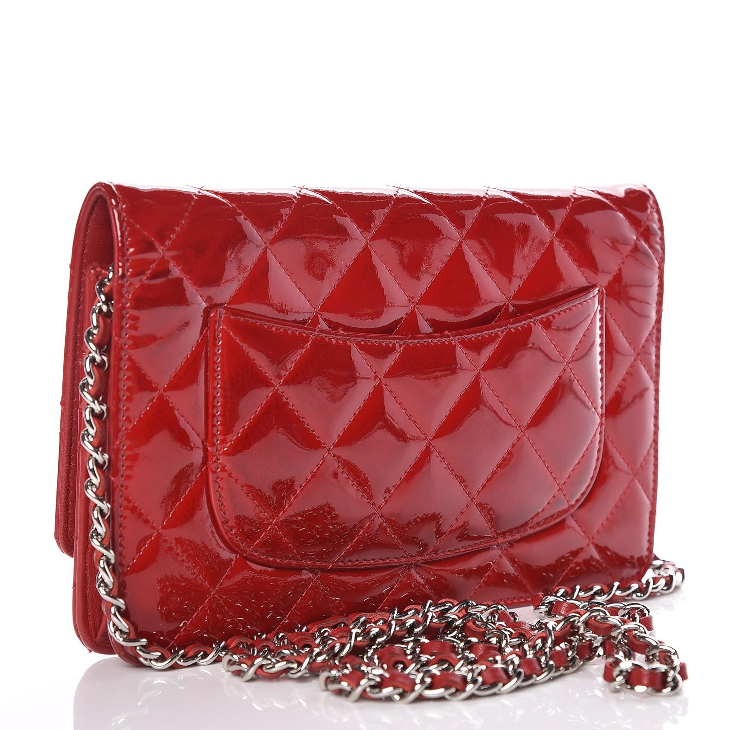 Chanel Patent Quilted Wallet On Chain WOC Red 3 of 12
