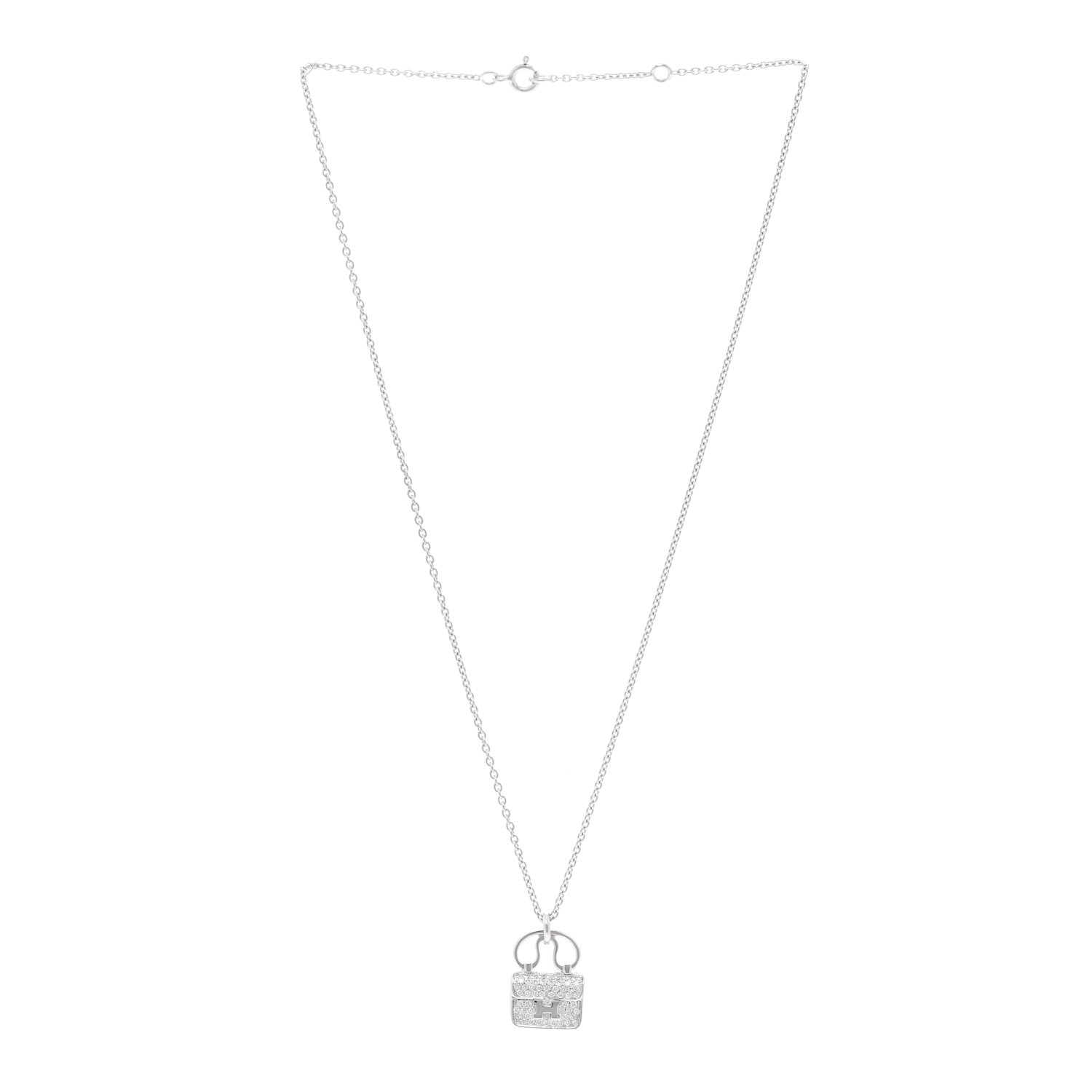 Hermes 18K White Gold Diamond Constance Amulette Pendant Necklace 3 of 6
