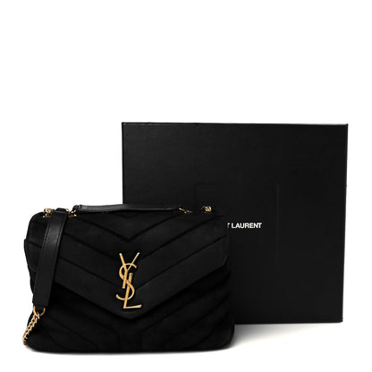 Saint Laurent Suede Calfskin Y Quilted Monogram Small Loulou Chain Satchel Black 14 of 14