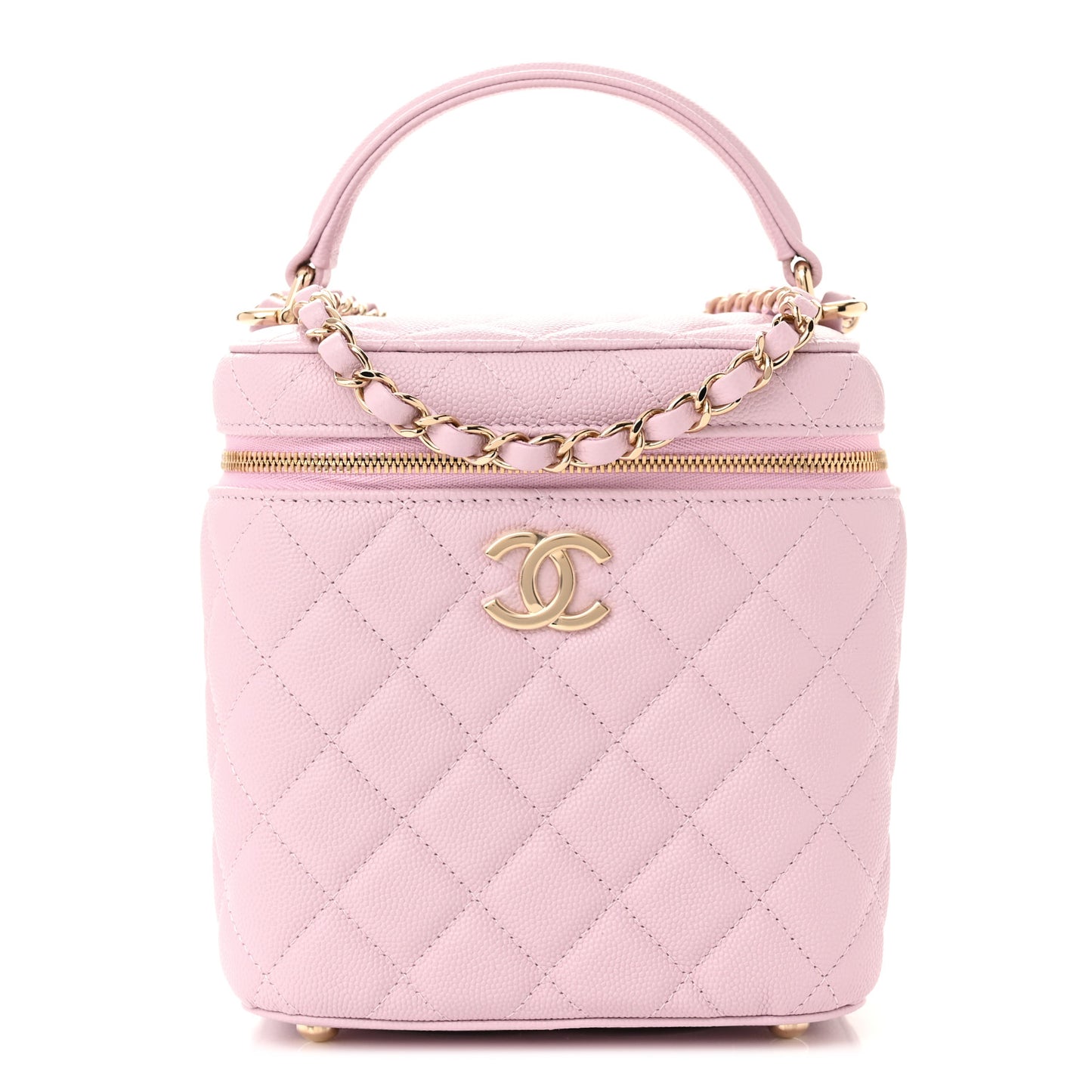 Caviar Quilted Small Top Handle Vanity Case With Chain Light Pink