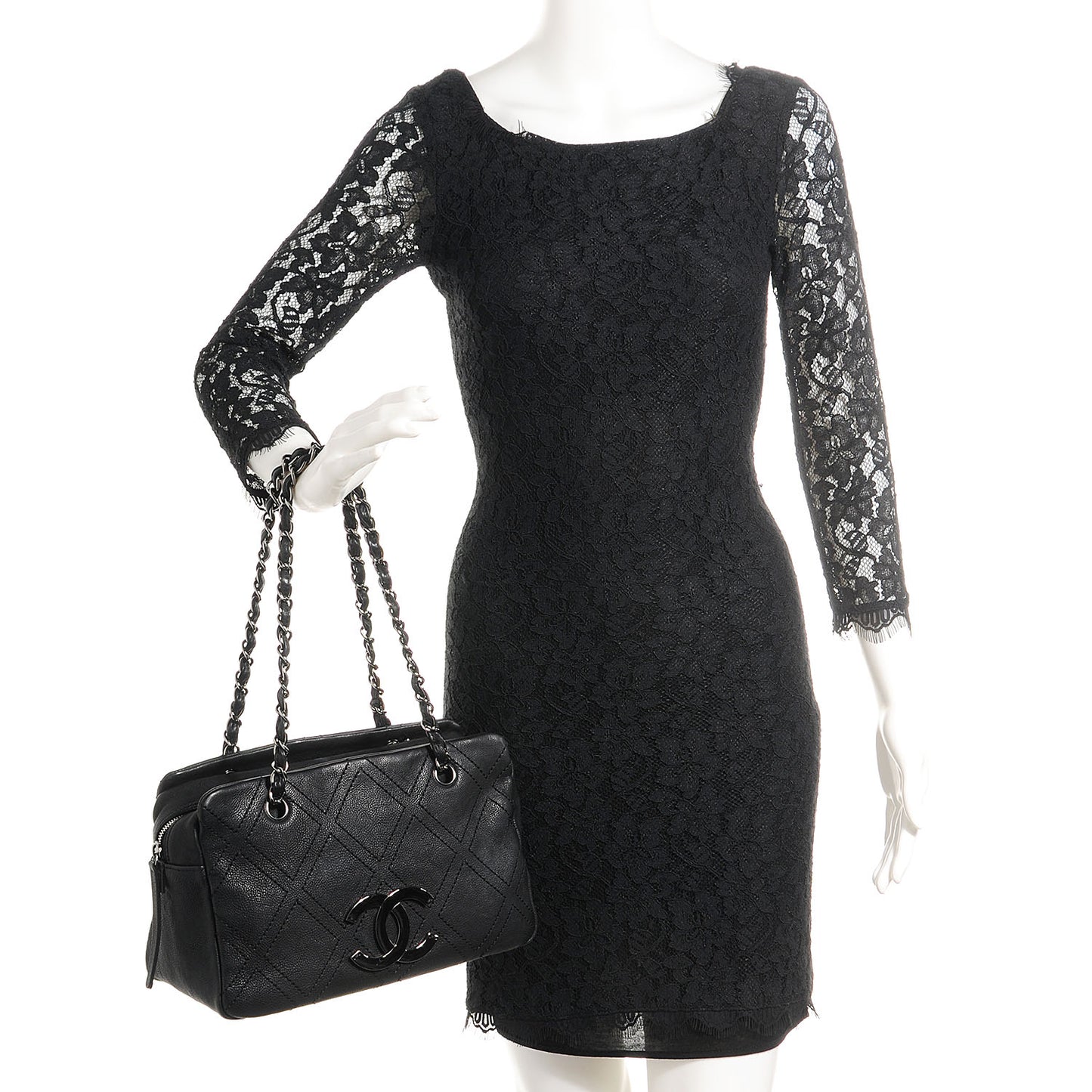 Calfskin Small Diamond Stitch Tote Black