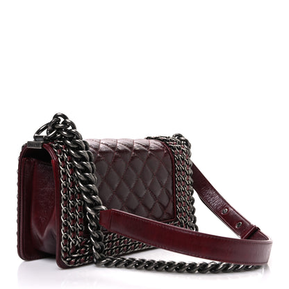 Chanel Glazed Calfskin Quilted Small Boy Chained Flap Burgundy 3 of 10