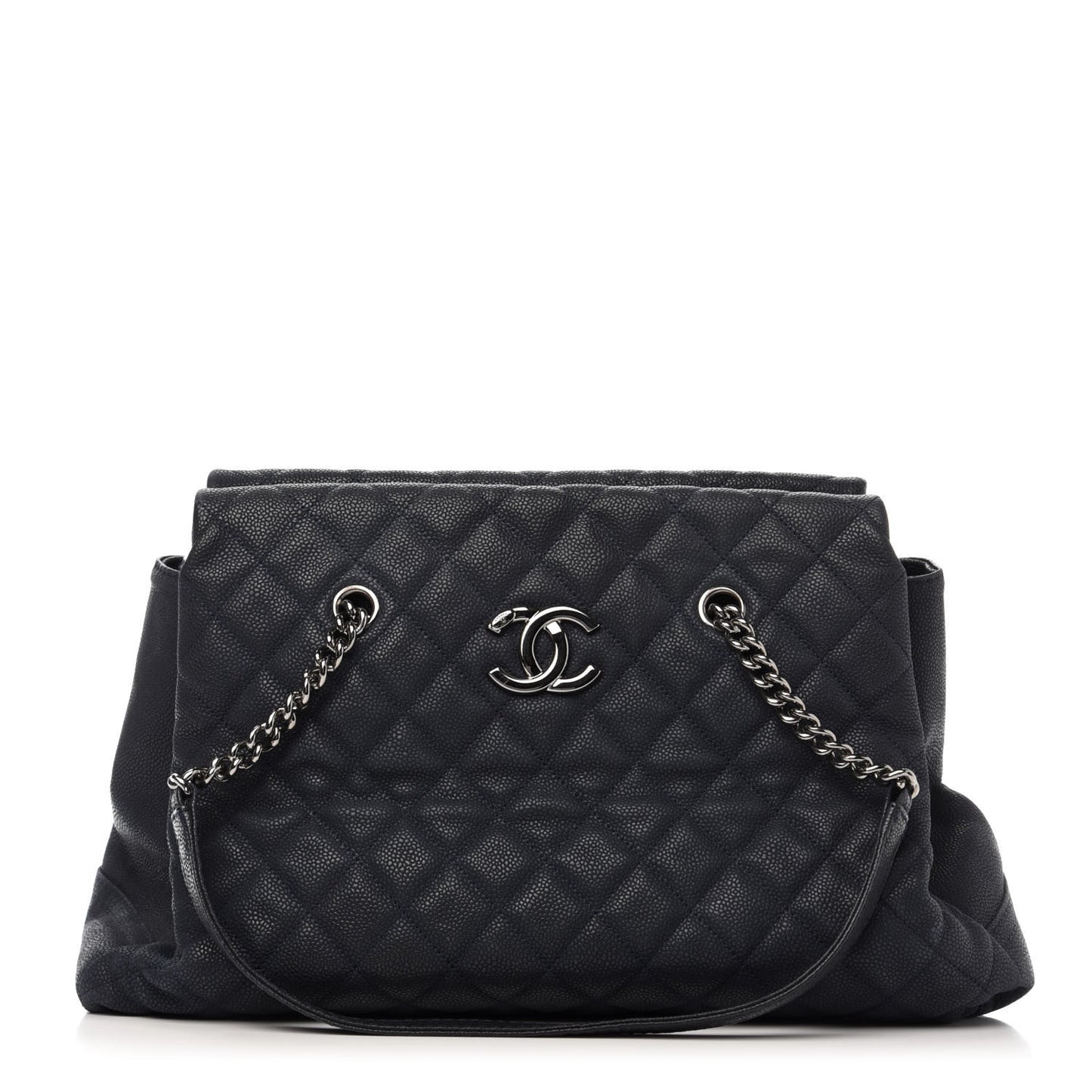 Iridescent Caviar Quilted Lady Pearly Tote Navy