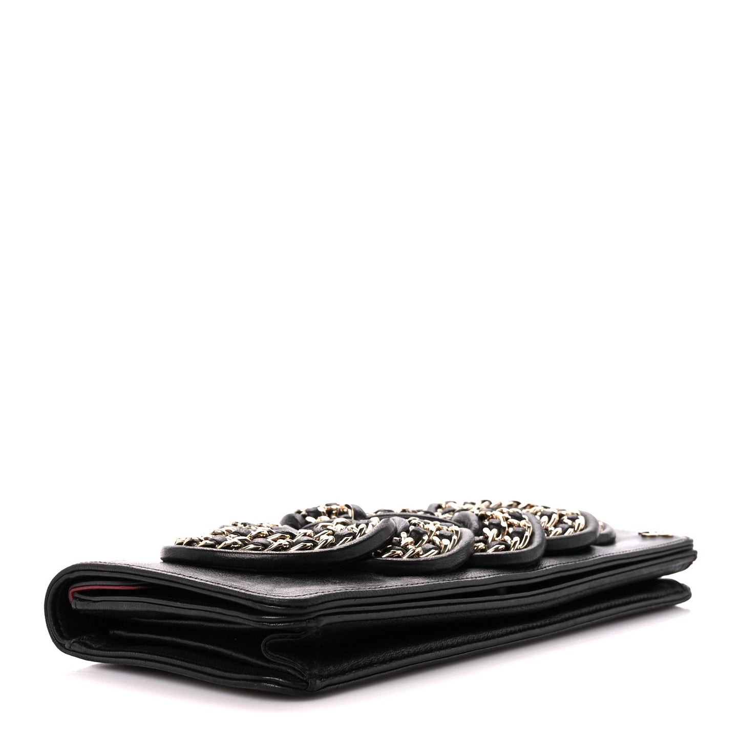 Lambskin Gold Chain Knot Clutch Black
