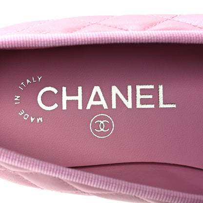 Chanel Lambskin Quilted CC Cap Toe Ballerina Flats 37 Light Pink Black 9 of 11