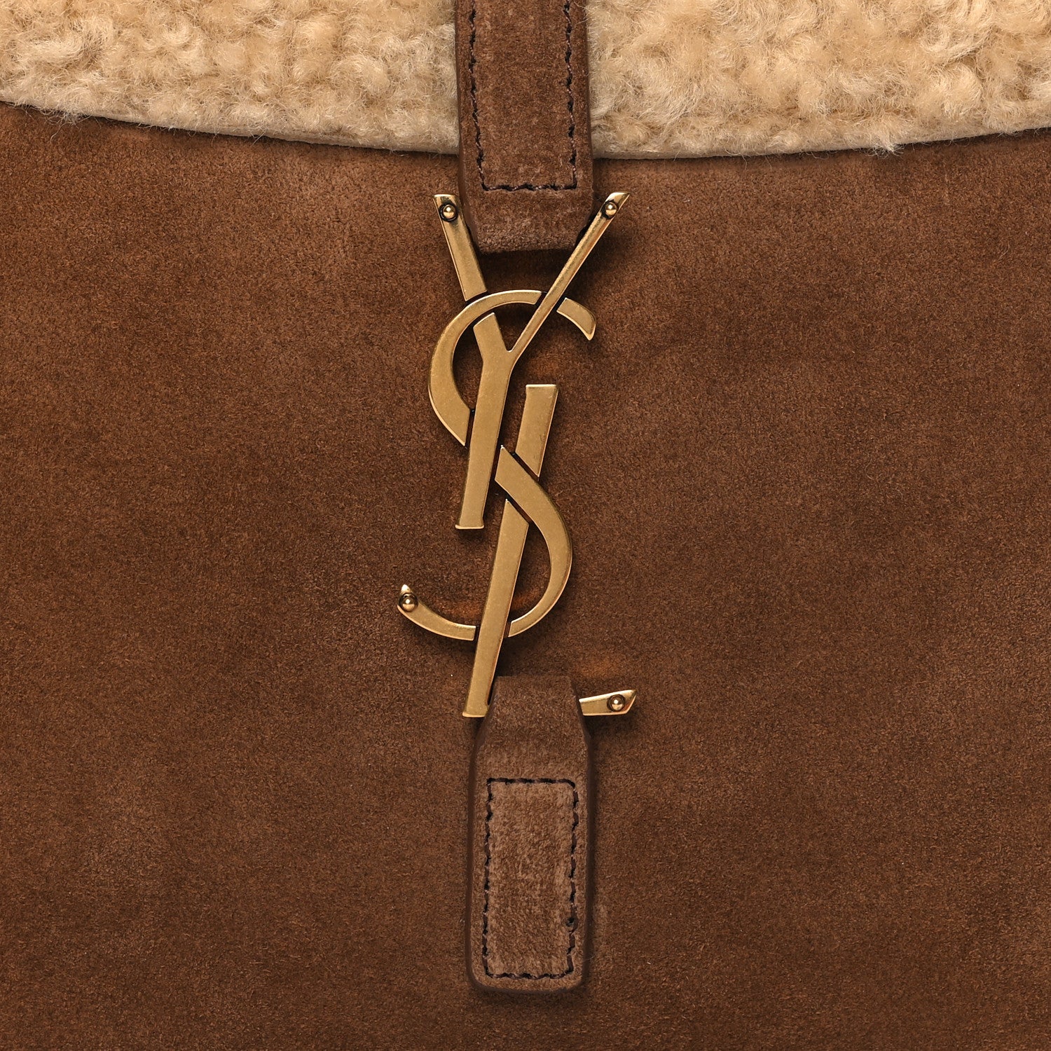 Saint Laurent Suede Calfskin Shearling Le 5 A 7 Hobo Dark Cigar Natural Beige 8 of 11