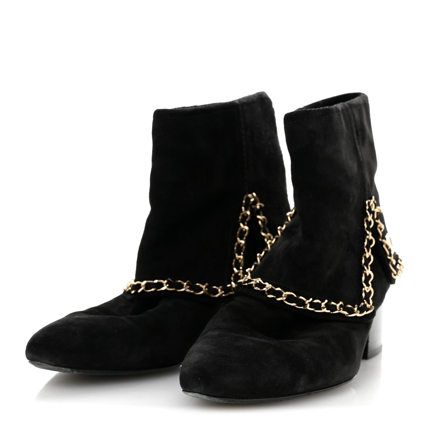 Chanel Suede Calfskin Chain CC Short Boots 38 Black 4 of 10