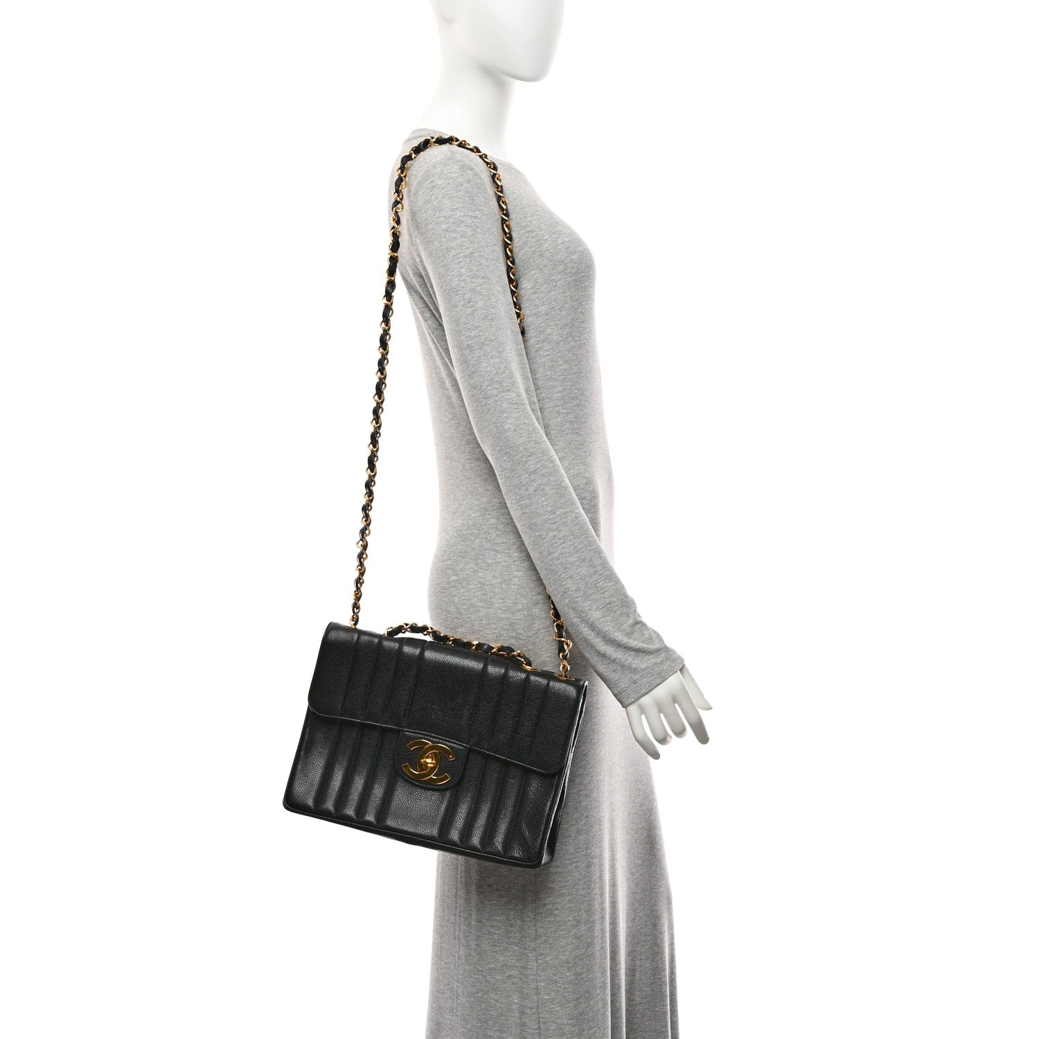Chanel Caviar Vertical Quilted Jumbo Single Flap Black 2 of 10