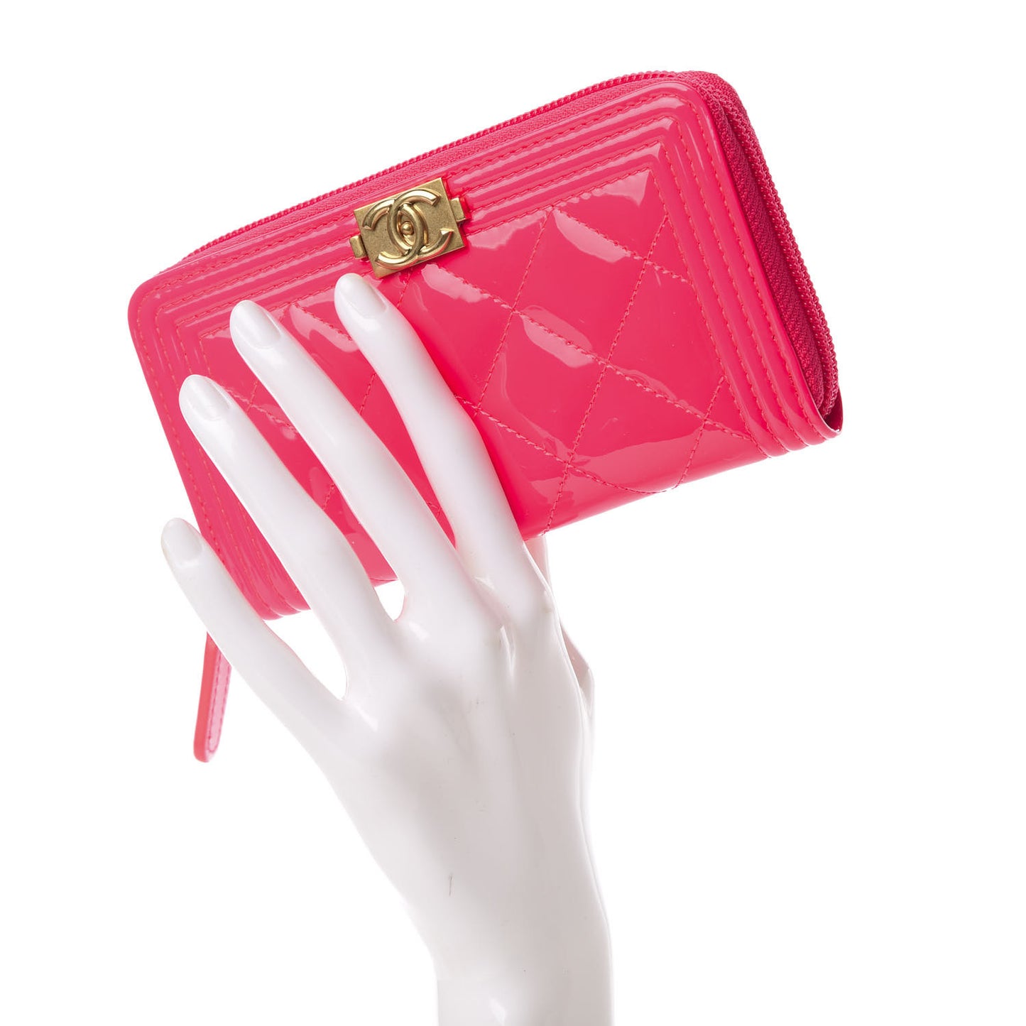Patent Quilted Small Boy Zip Around Wallet Pink