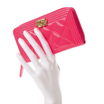 Chanel Patent Quilted Small Boy Zip Around Wallet Pink 2 of 8