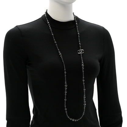 Chanel Ruthenium Graduated Pearl Crystal CC Long Necklace Dark Grey 2 of 6