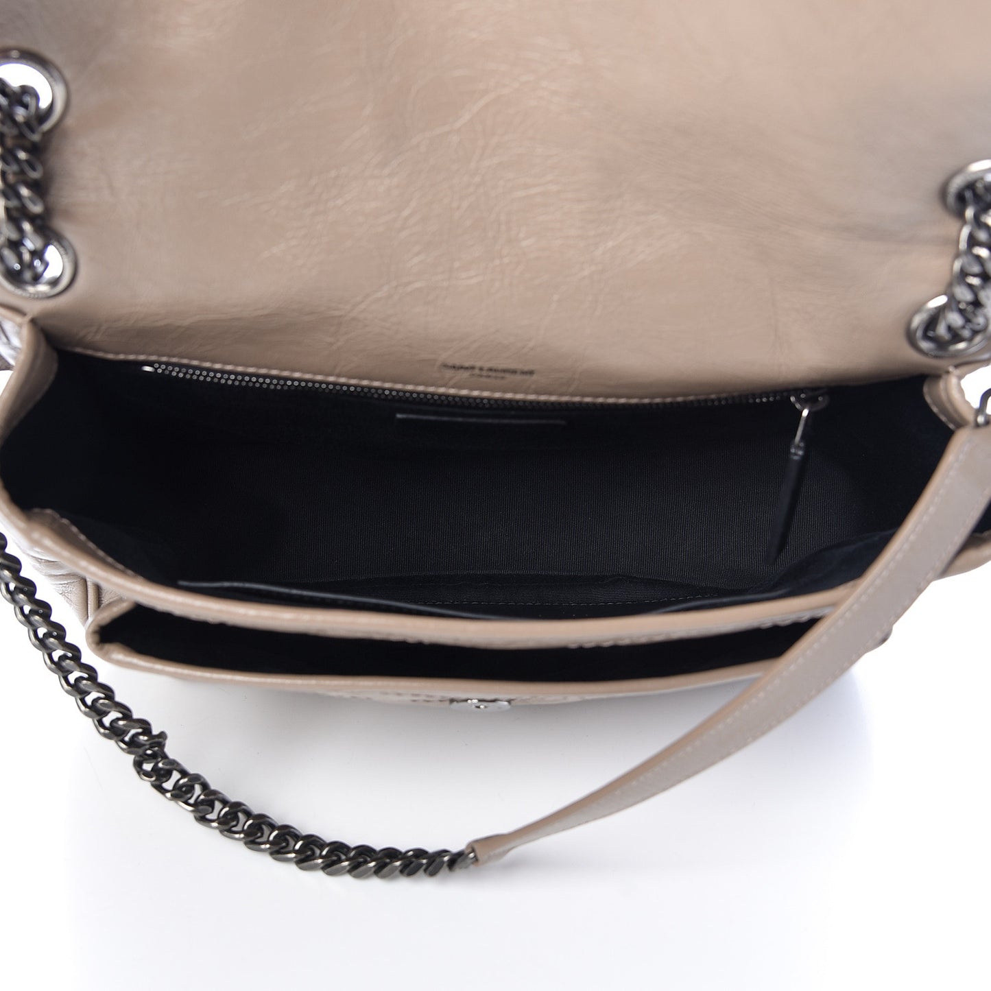 Crinkled Calfskin Matelasse Monogram Medium Niki Chain Satchel Light Taupe