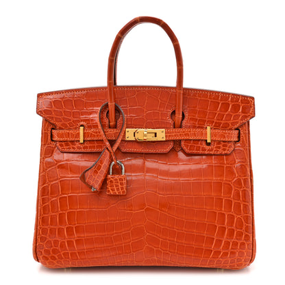 Hermes Shiny Niloticus Crocodile Birkin 25 Orange 1 of 19