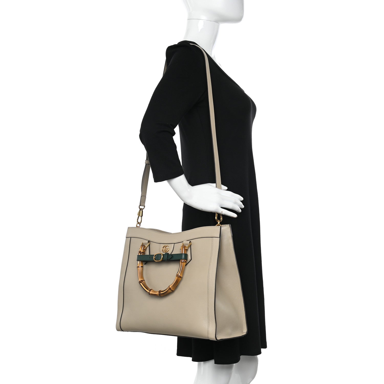 Gucci Wonka Grain Calfskin Medium Diana Tote Bag Oatmeal Vintage Green 2 of 12