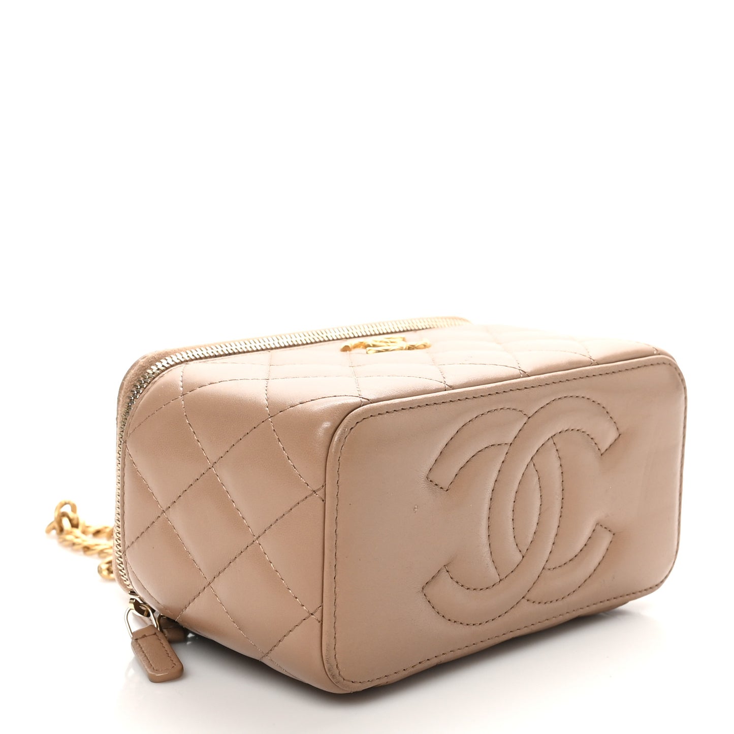 Lambskin Quilted Small Pillow Crush Vanity Case With Chain Beige