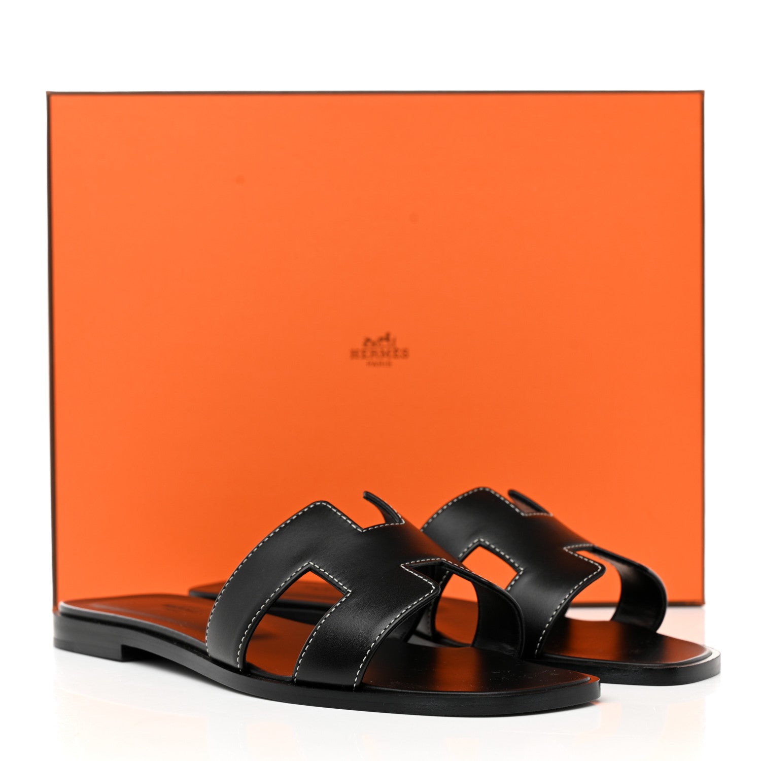 Hermes Box Calfskin Oran Sandals 37.5 Black 9 of 9