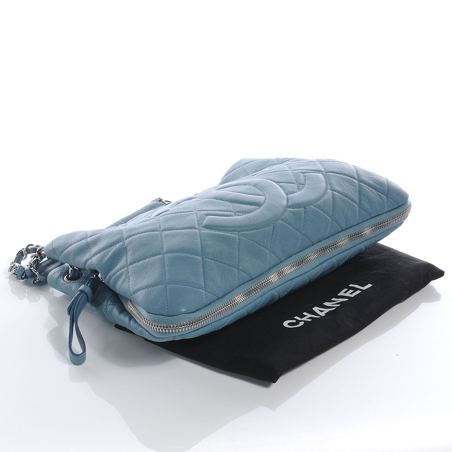 Chanel Caviar Expandable Zip Shoulder Bag Blue 4 of 7