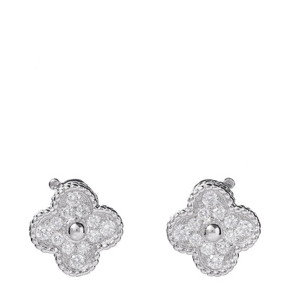 Van Cleef & Arpels 18K White Gold Diamond Vintage Alhambra Earrings 1 of 4