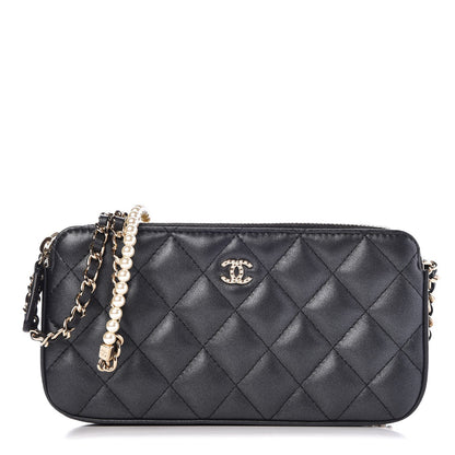 Chanel Iridescent Lambskin Quilted Pearl Clutch With Chain Black 1 of 9