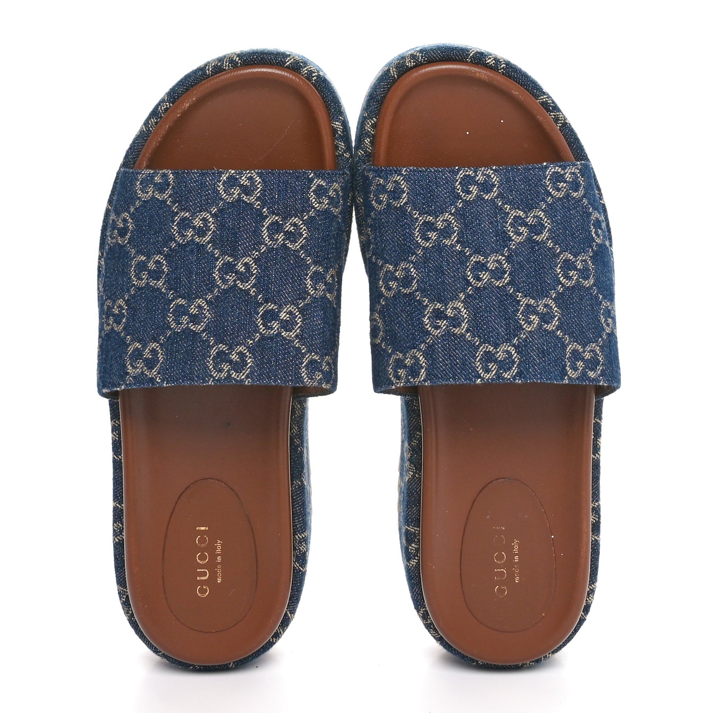 New Denim GG Monogram Angelina Platform 55mm Slide Sandals 38 Blue Tea
