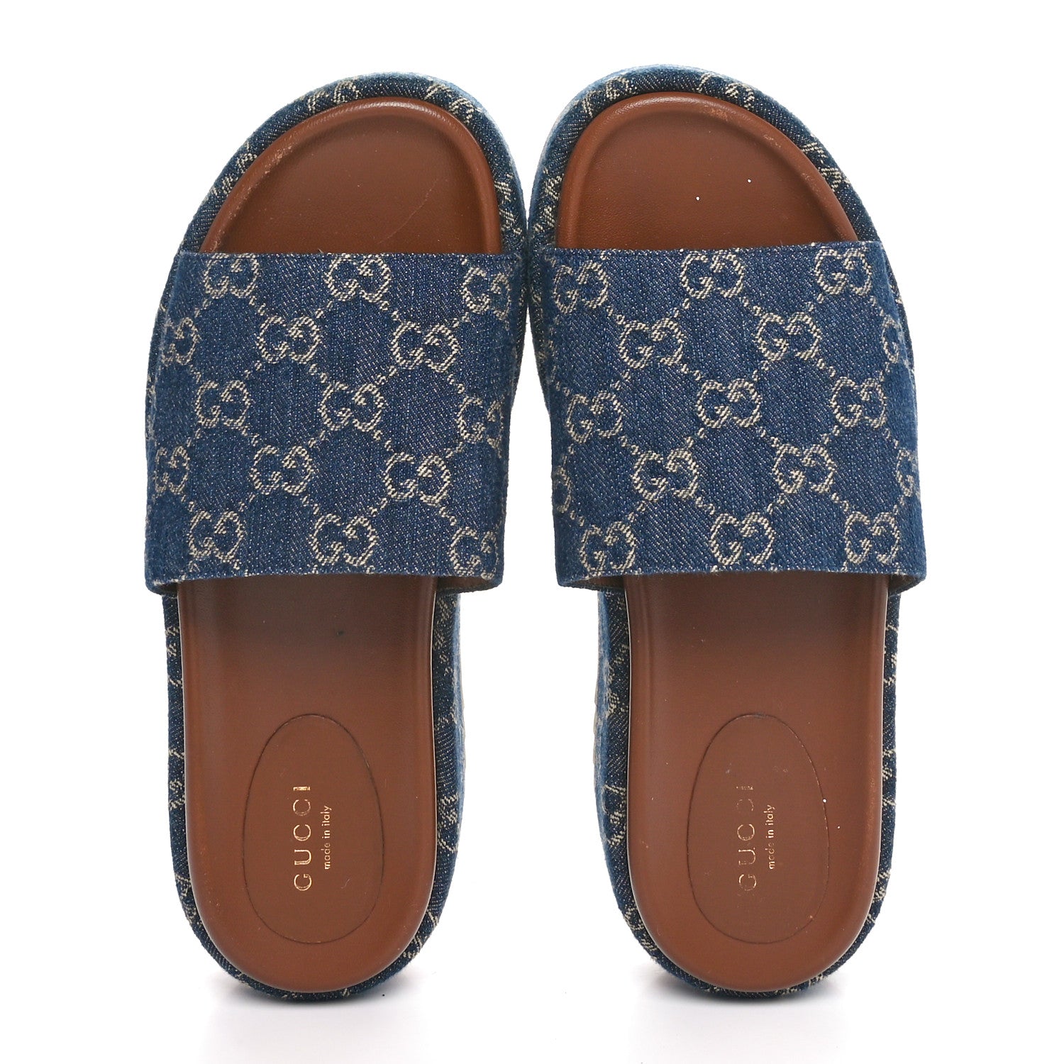 Gucci New Denim GG Monogram Angelina Platform 55mm Slide Sandals 38 Blue Tea 2 of 8