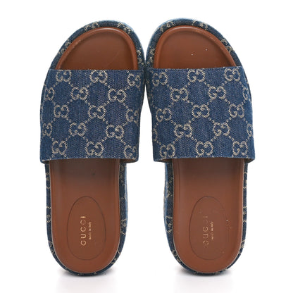 Gucci New Denim GG Monogram Angelina Platform 55mm Slide Sandals 38 Blue Tea 2 of 8