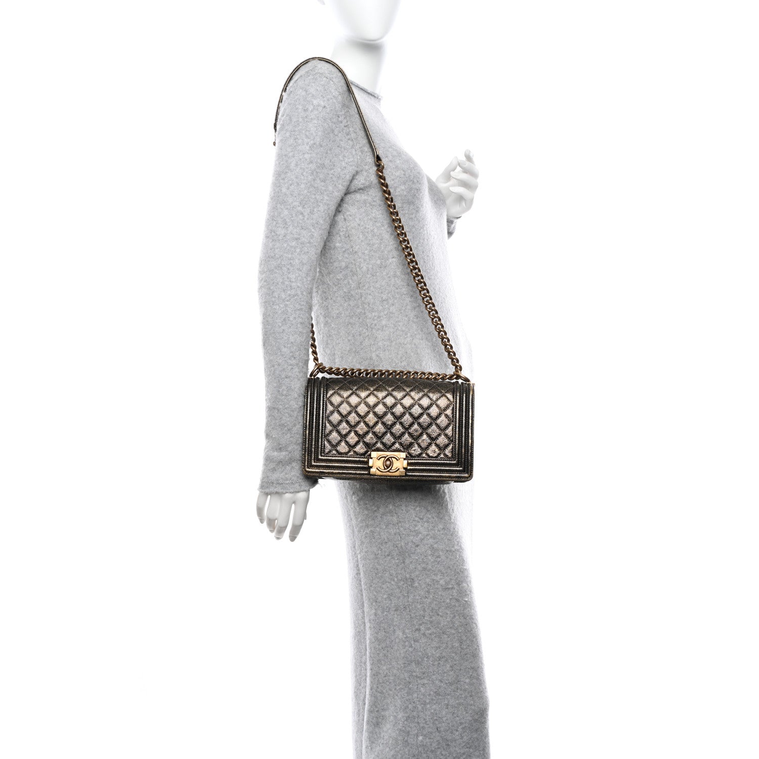 Chanel Cracked Metallic Calfskin Quilted Medium Boy Flap Gold 2 of 11