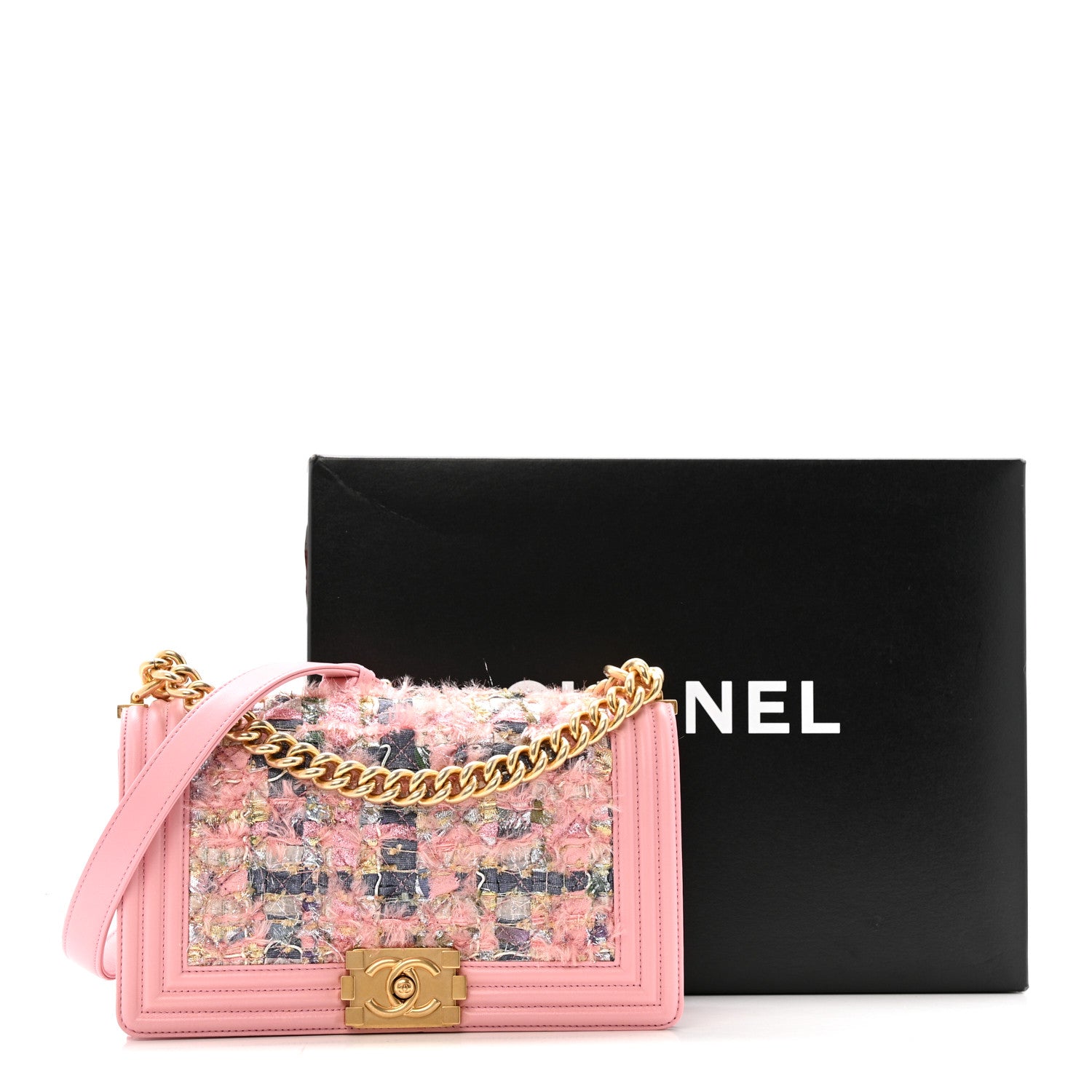 Chanel Iridescent Tweed Lambskin Medium Boy Flap Pink 14 of 14