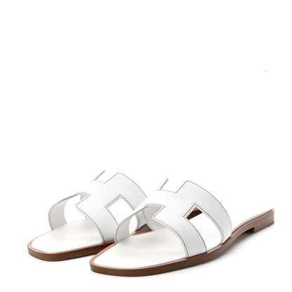 Hermes Box Calfskin Oran Sandals 37.5 White 3 of 8