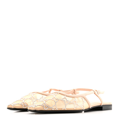 Gucci Suede Mesh Crystal GG Monogram Slingback Ballet Flats 37 Light Powder Skin Rose 4 of 12