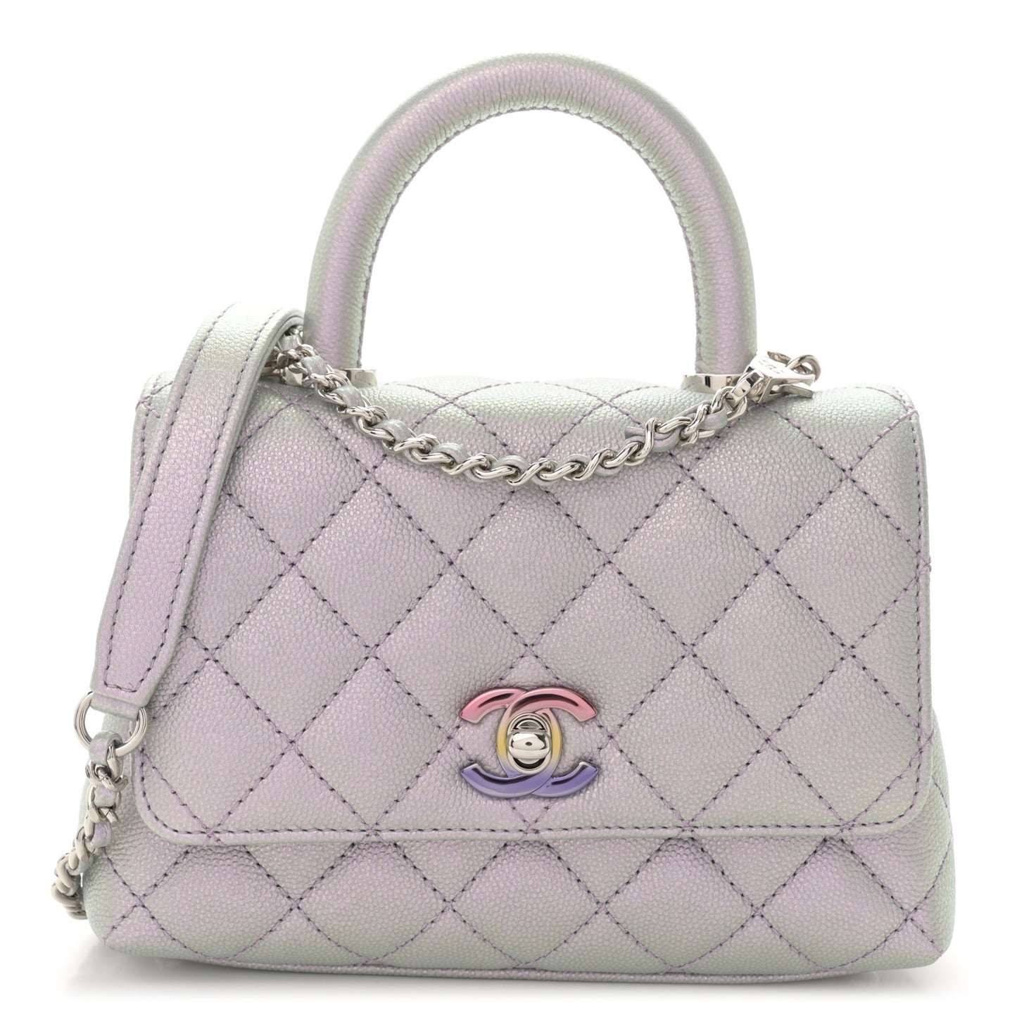 Iridescent Caviar Quilted Extra Mini Coco Handle Flap Purple