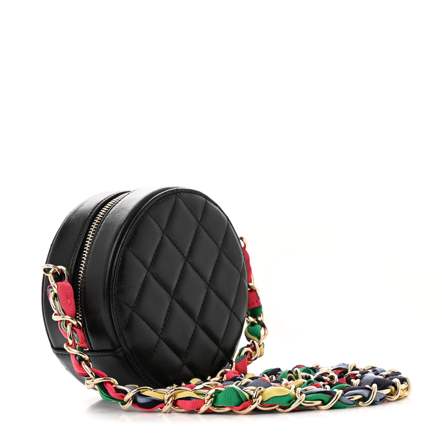 Chanel Shiny Lambskin Ribbon Quilted Round Clutch With Chain Black 3 of 11