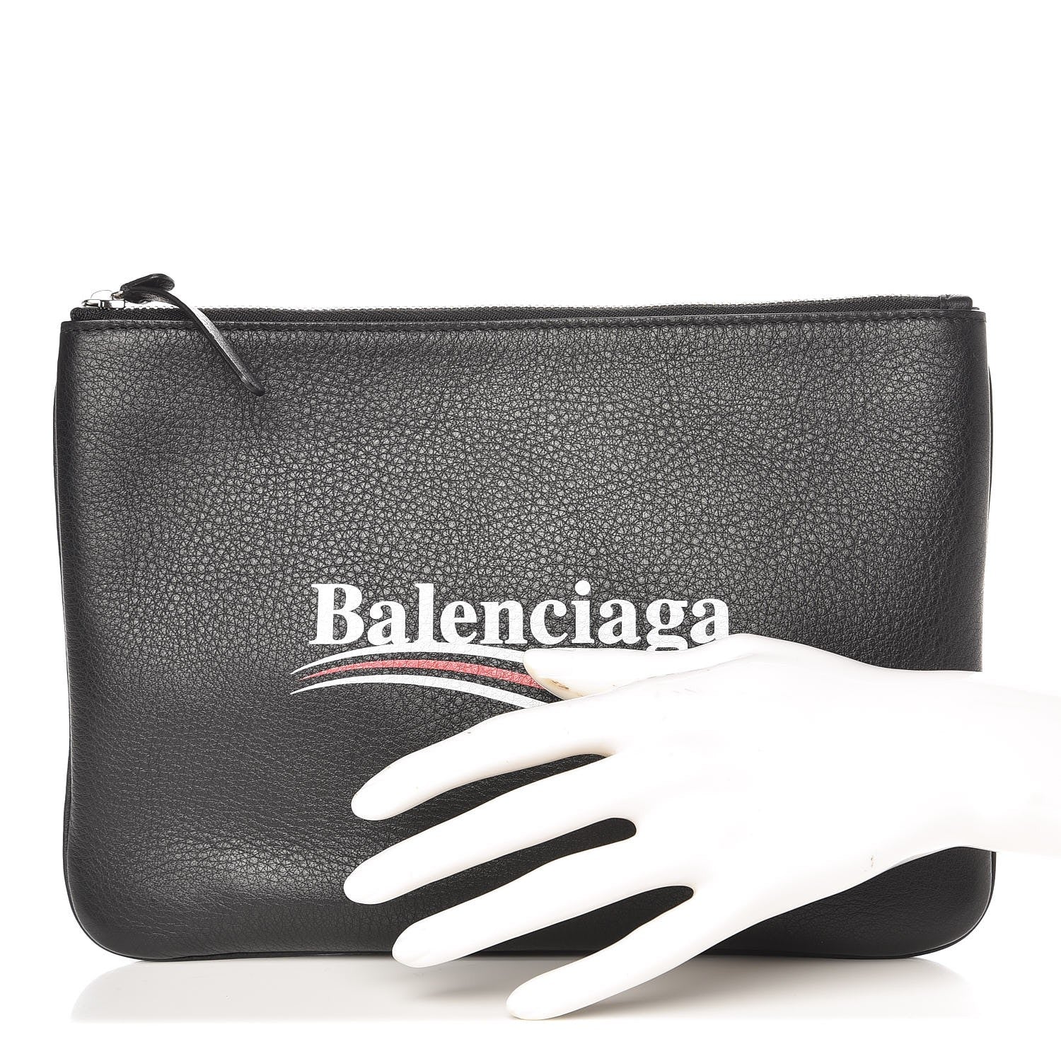 Balenciaga Calfskin Political Campaign Logo Pouch Black 2 of 7