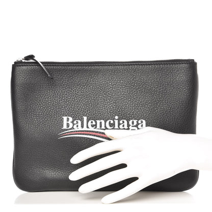 Balenciaga Calfskin Political Campaign Logo Pouch Black 2 of 7