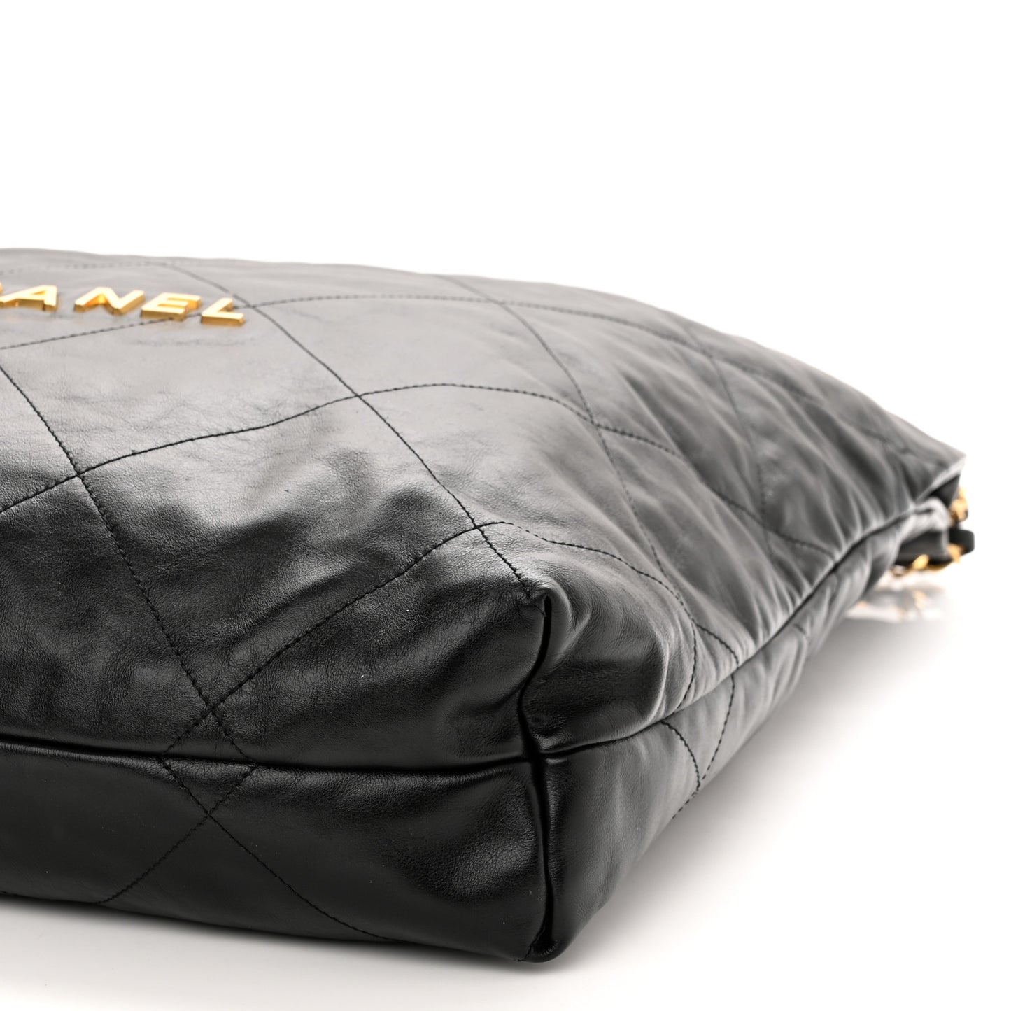 Shiny Calfskin Quilted Large Chanel 22 Black