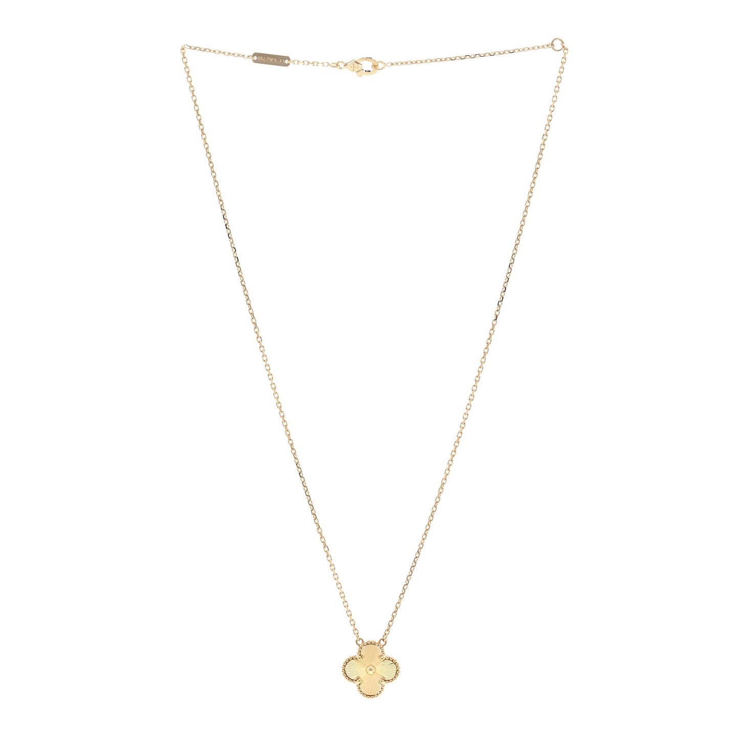 VAN CLEEF &amp; ARPELS 18K Yellow Gold Guilloche Vintage Alhambra Pendant Necklace