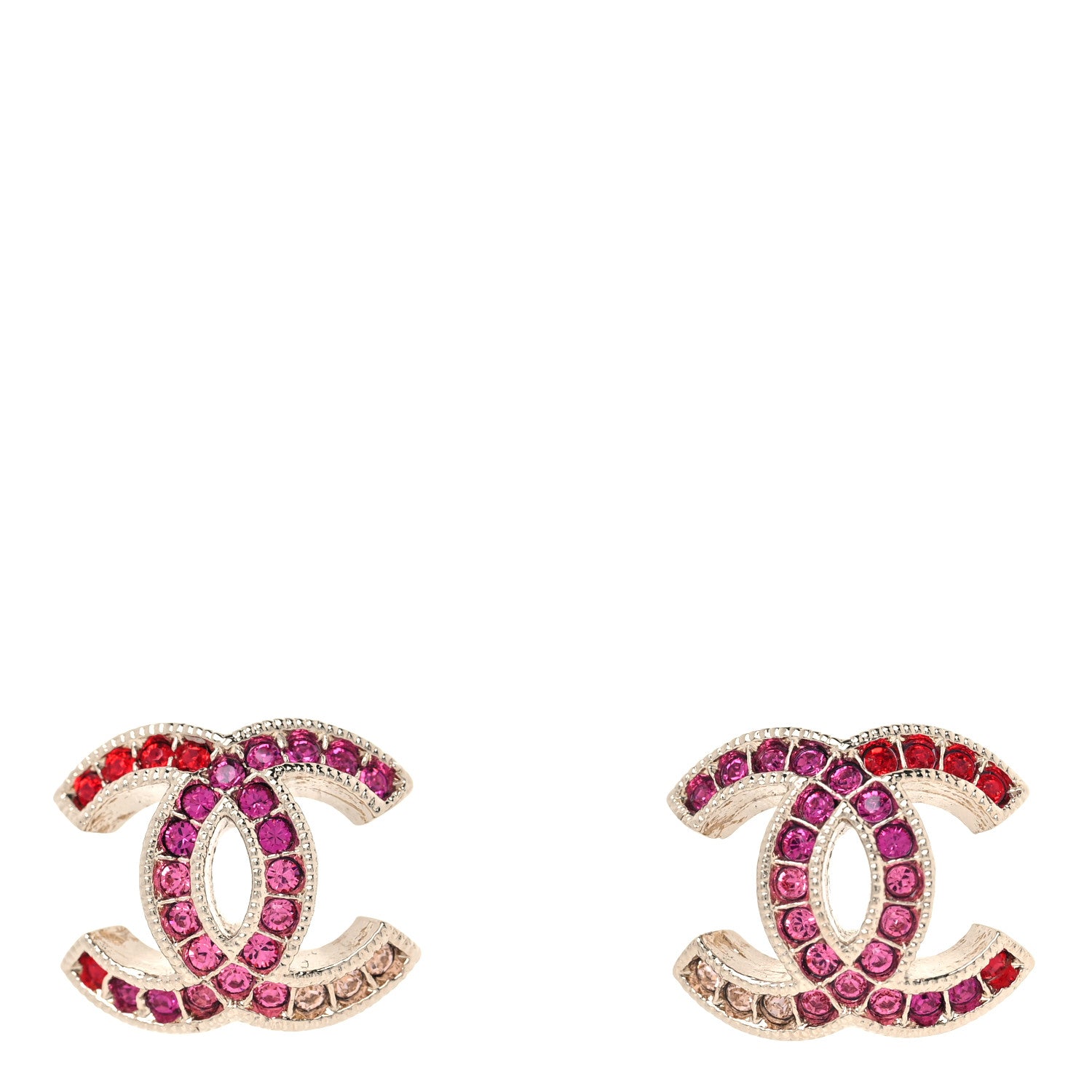 Chanel Crystal CC Earrings Gold Pink 1 of 5