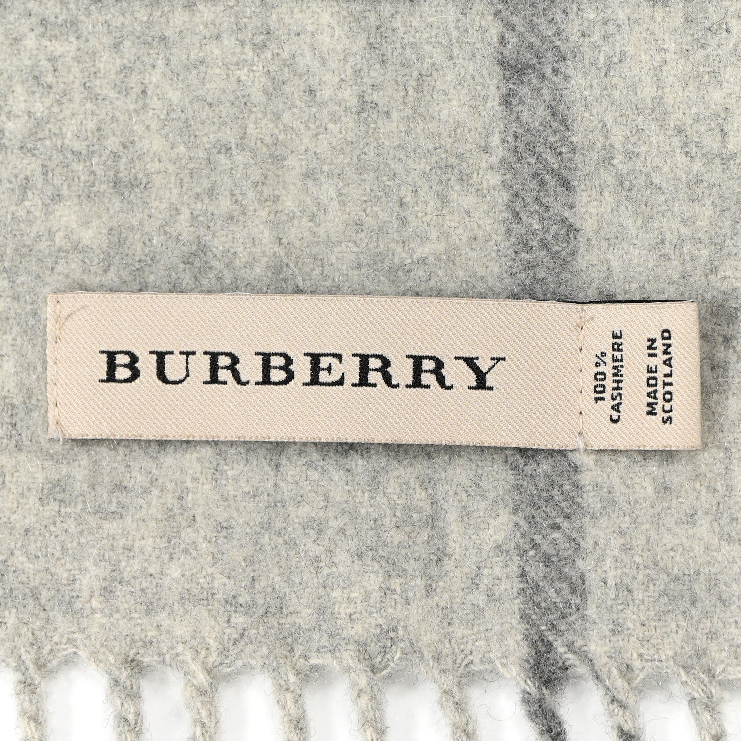 Burberry Cashmere Giant Check Fringe Scarf Pale Grey 3 of 4
