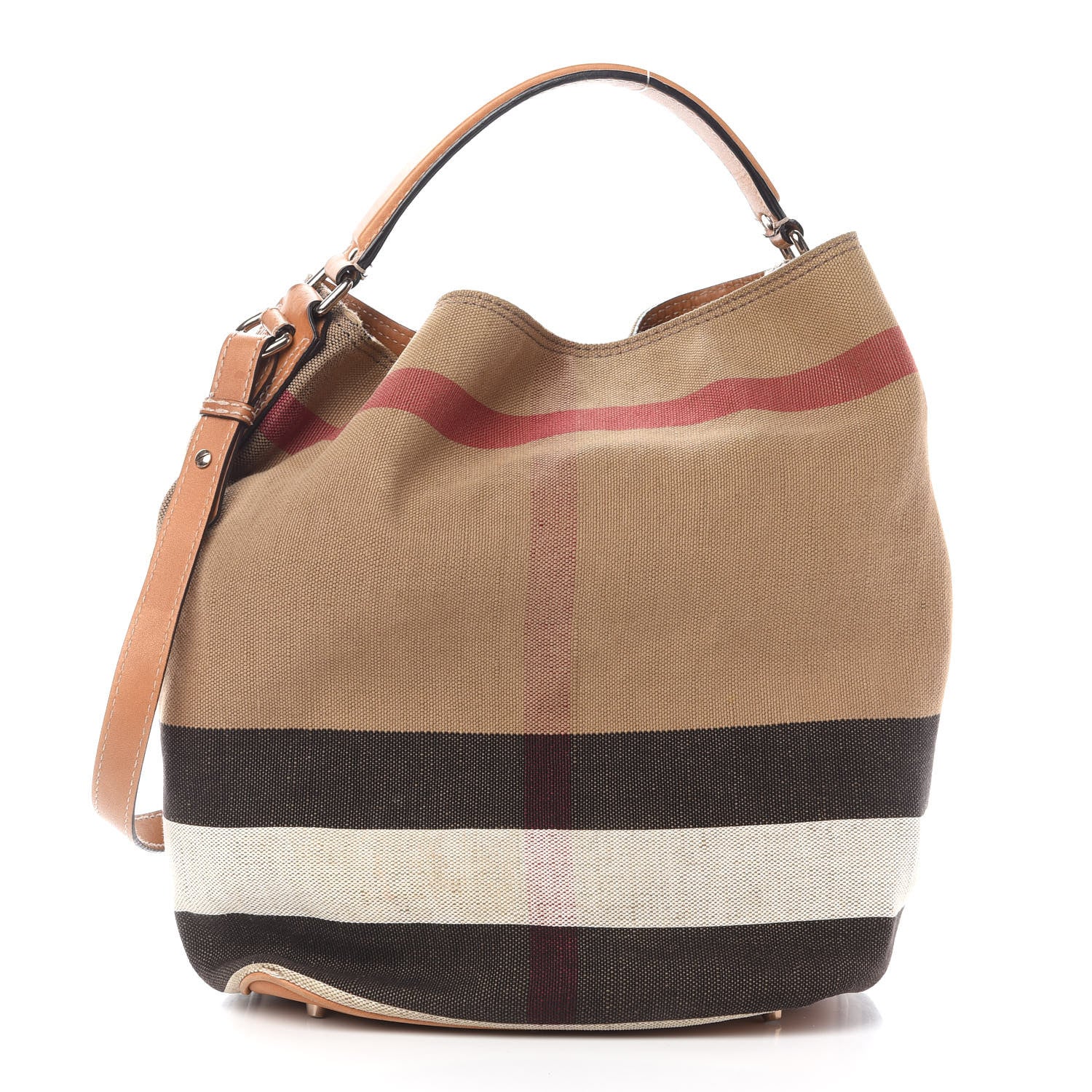 Burberry Canvas Mega Check Medium Ashby Hobo Saddle Brown 4 of 18