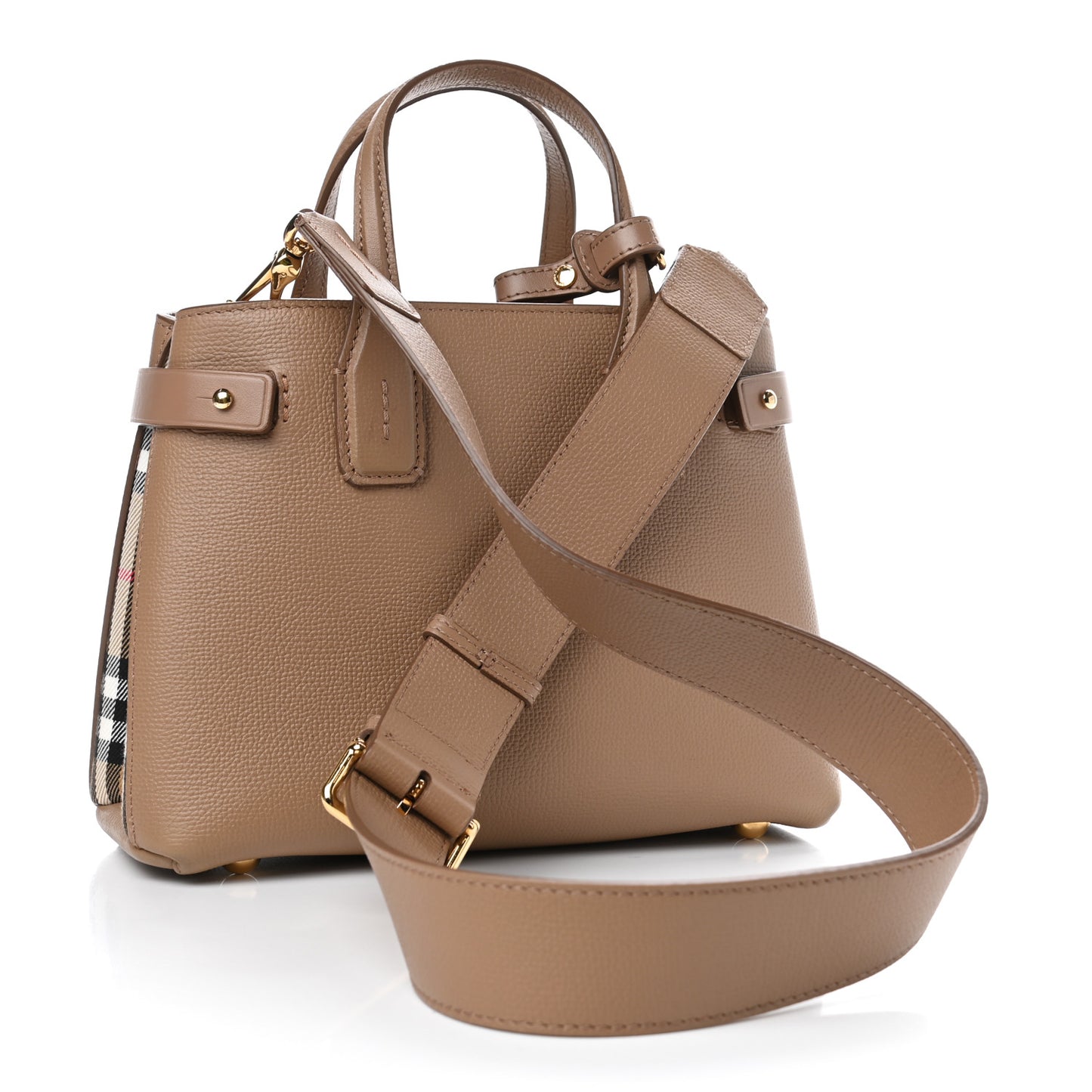 Derby Calfskin House Check Small Banner Tote Camel