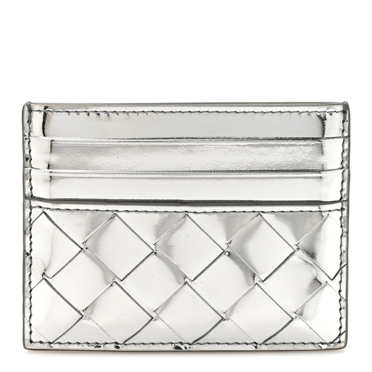 Bottega Veneta Mirror Laminated Nappa Intrecciato Card Holder Silver 1 of 8