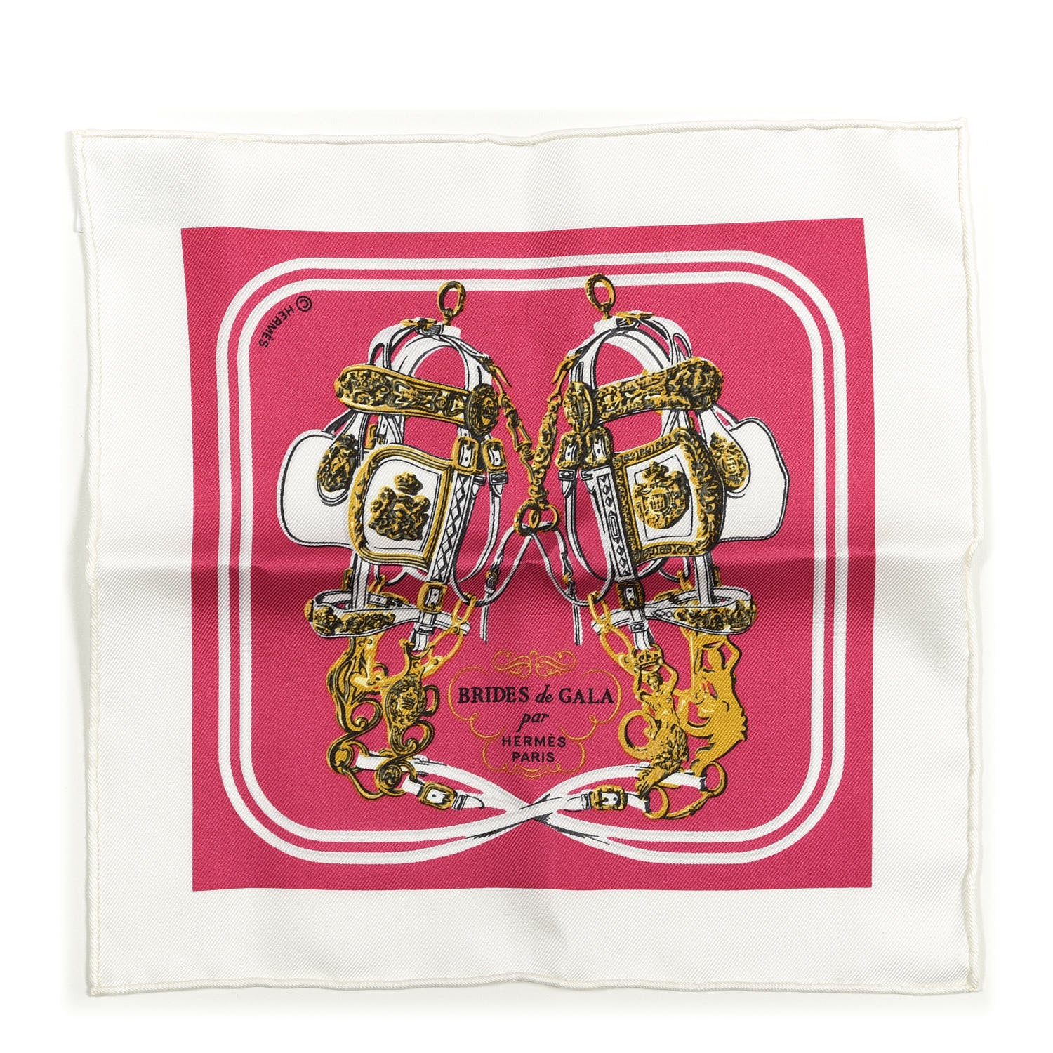 Hermes Silk Brides de Gala Nano Scarf 20 White Rose Fuchsia Or 1 of 2