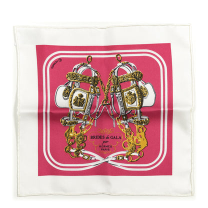 Hermes Silk Brides de Gala Nano Scarf 20 White Rose Fuchsia Or 1 of 2