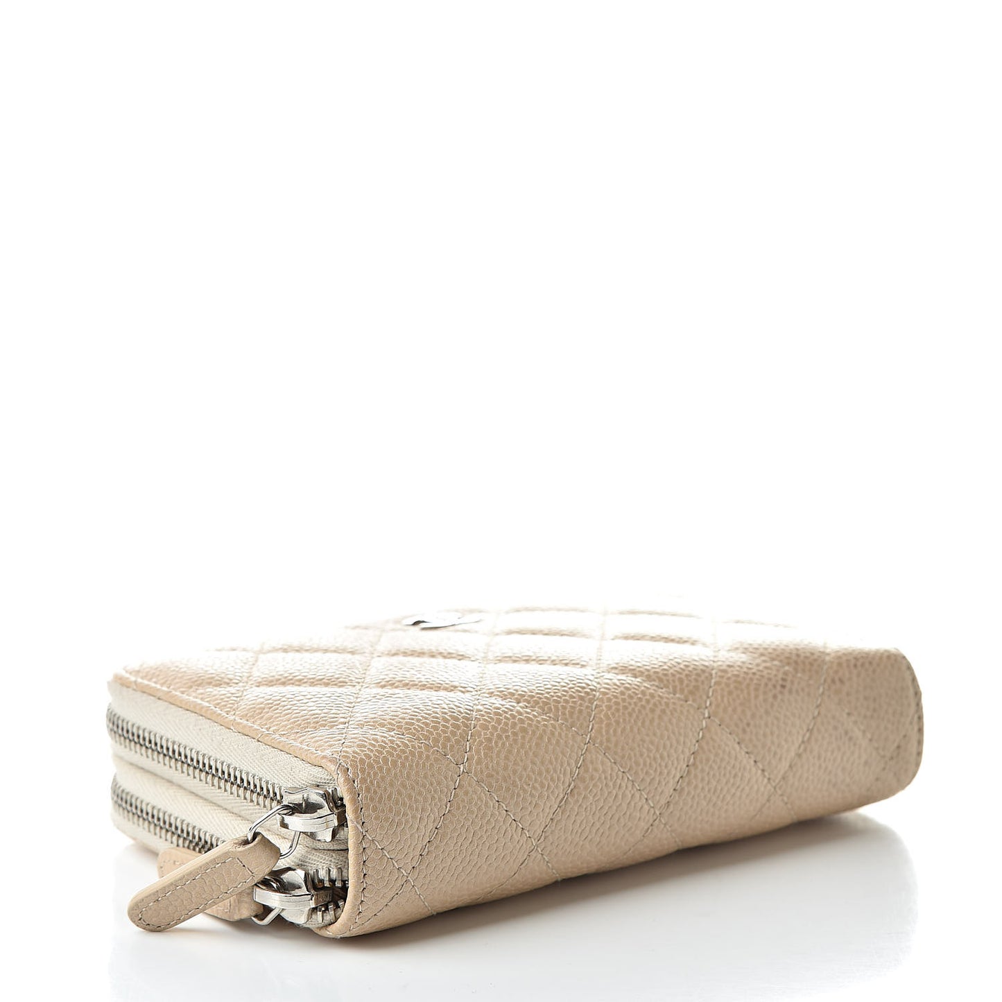 Caviar Quilted Large Gusset Double Zip Around Wallet Beige