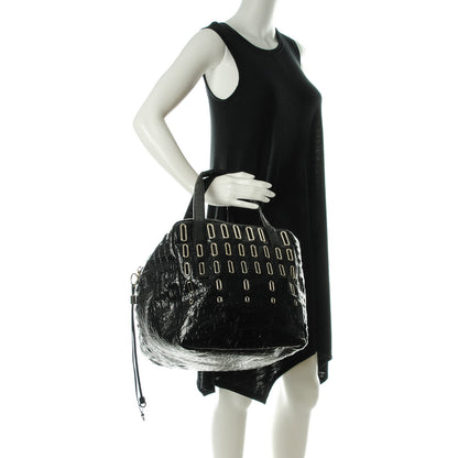 Jimmy Choo Patent Crocodile Embossed Satchel Black 2 of 6