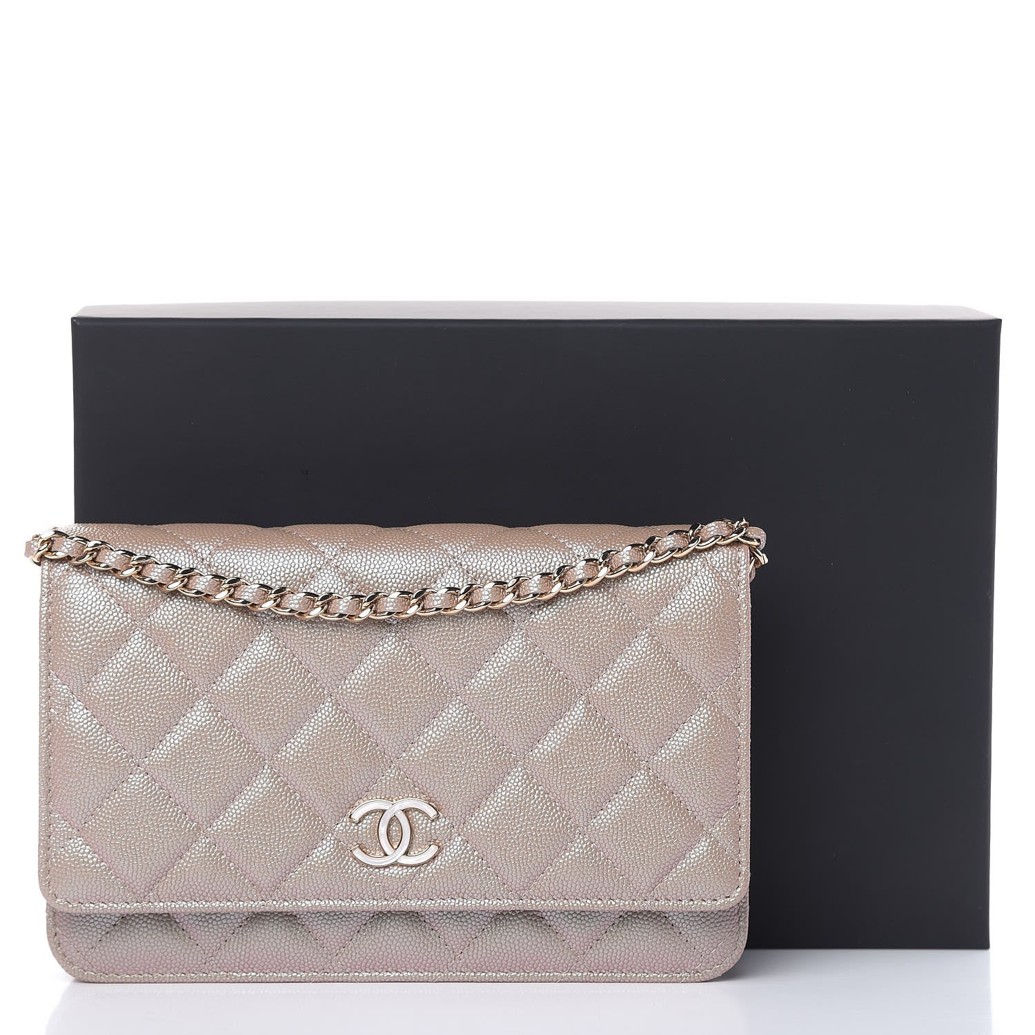 Chanel Iridescent Caviar Quilted Wallet On Chain WOC Beige 11 of 11